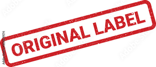 Grunge textured red stamp featuring ORIGINAL LABEL in uppercase letters, perfect for authentication and brand validation