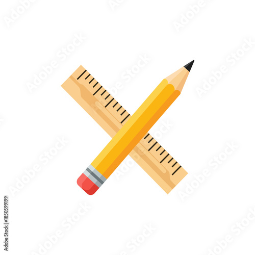 A colorful illustration of a pencil and ruler crossed over each other on a for education or drawing concepts