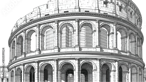 Close up architectural view of the roman colosseum in italy vector sketch