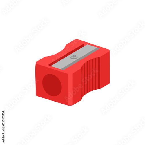 Red pencil sharpener with a metal blade on for school supplies