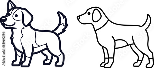 Two simple black and white line drawings of dogs, side profiles, isolated on a white background