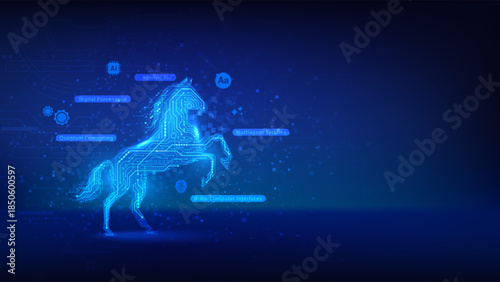 Futuristic cyber horse with Agentic AI and Quantum Computing technology nodes for 2026