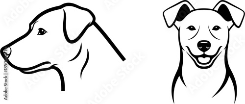 Profile and Frontal View of a Dog's Head in Black and White Outline Style