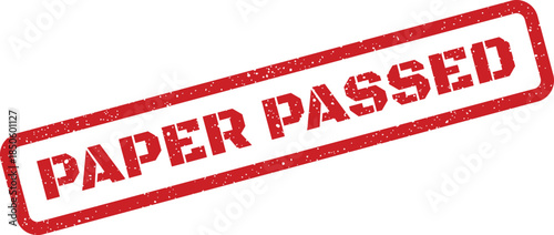 Grungy rectangular stamp with PAPER PASSED text in bold uppercase letters angled diagonally for successful evaluation