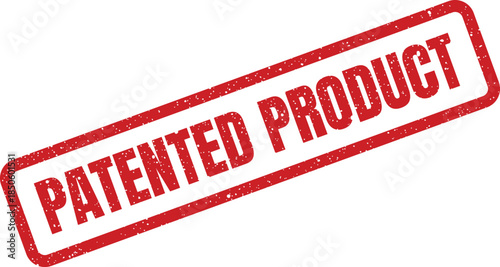 Grungy red ink rubber stamp mark displaying the phrase PATENTED PRODUCT for certifying unique commercial goods