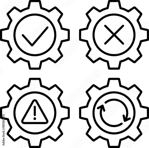 Gear icons for settings and status symbols in a modern interface silhouette