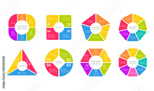 Infographics Pie Chart. Infographic 3-8 Options.