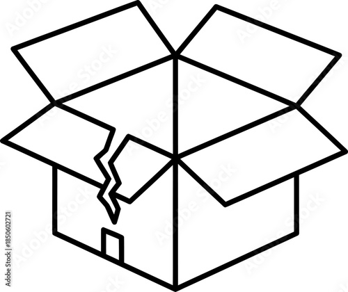 Damaged cardboard box with torn flap and broken edges silhouette