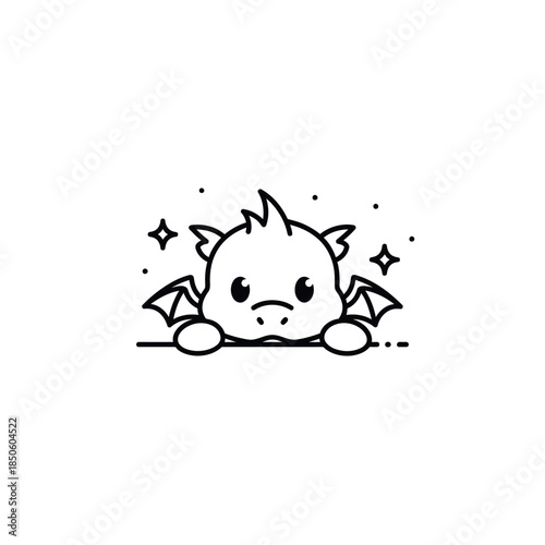 Adorable cartoon dragon lies on ground with sad expression surrounded by sparkles an-4