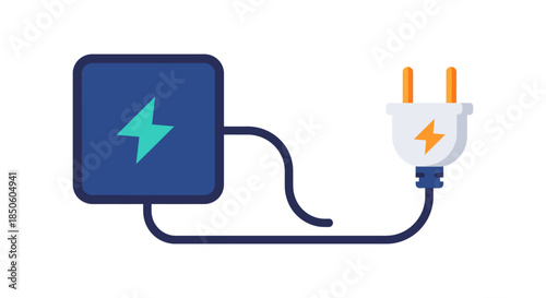 electric power plug and cable icon connecting to energy source minimalist flat vector illustration for electricity charging apps
