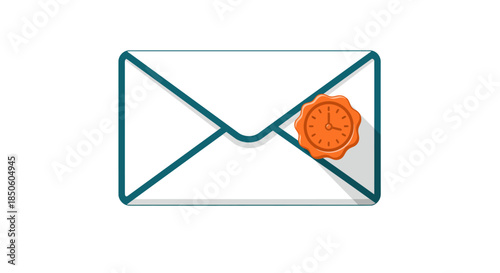 email envelope icon with orange clock seal symbolizing scheduled messages and deadline reminders for newsletters alerts and notifications