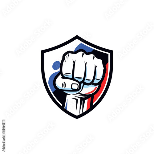 Fist in Shield Emblem Symbol of Strength and Protection.