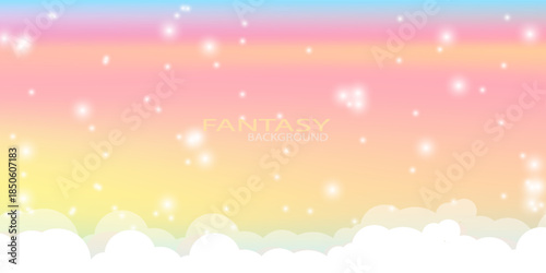 Fantasy background of pink magic sky in sparkling stars. Vector illustration for children showcase