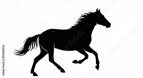 Black horse silhouette running dynamically.