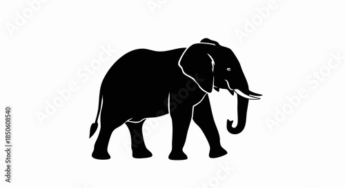 Silhouette of an African Elephant walking from left to right.