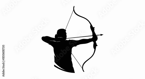 Silhouette of Archer Aiming Bow and Arrow with Precision.