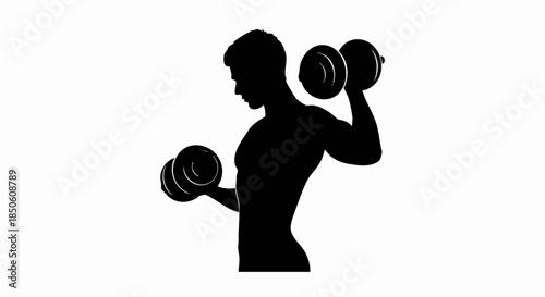 Man Lifting Dumbbells Silhouette.