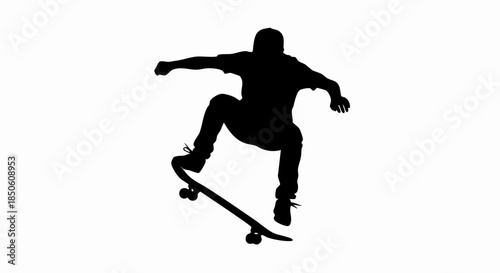 Black silhouette of a skateboarder performing a jump trick.
