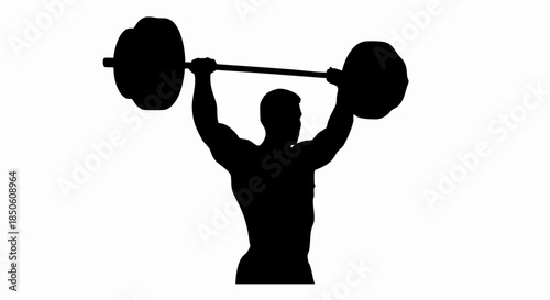 Silhouette of a weightlifter lifting a barbell overhead, showcasing strength and determination.
