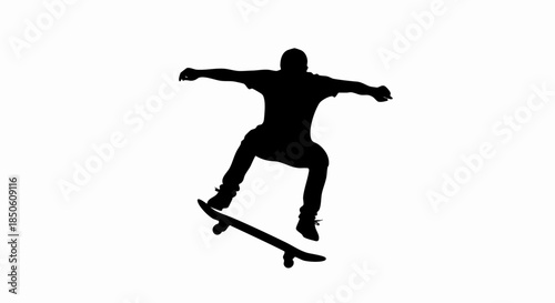 Silhouette of a skateboarder performing a trick.