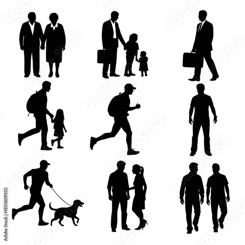 Silhouettes of People in Various Activities and Relationships.