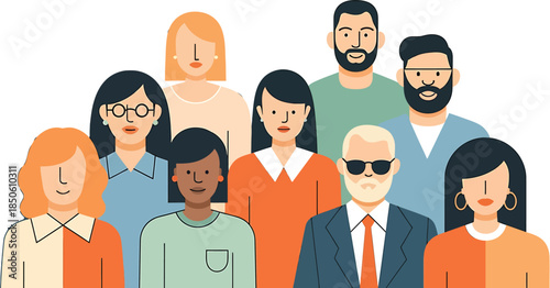 Modern diverse group illustration representing a vibrant community of professionals from various backgrounds, emphasizing unity and inclusive collaboration for a shared vision
