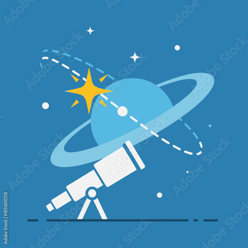 Telescope observes planet with rings and bright star in space.