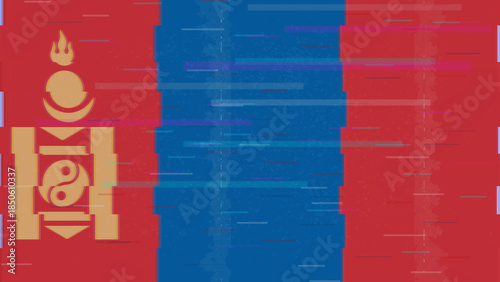 Mongolia glitch flag vector, RGB split distortion, digital abstract video frame illustration