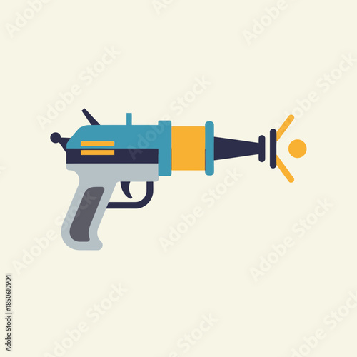 Stylized ray gun with blue, yellow, and gray elements.