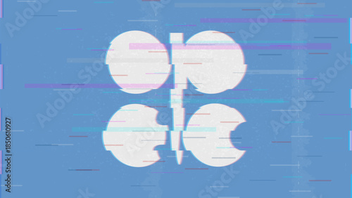 OPEC glitch flag vector, RGB split distortion, digital abstract video frame illustration