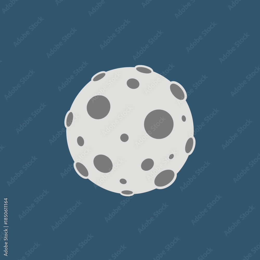 Fototapeta premium A stylized moon with craters against a dark blue expanse.
