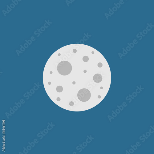 A stylized full moon with craters is depicted.