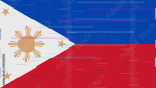 Philippines glitch flag vector, RGB split distortion, digital abstract video frame illustration