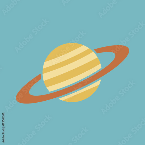 Stylized planet with rings, featuring yellow and orange stripes.