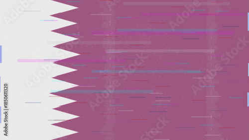 Qatar glitch flag vector, RGB split distortion, digital abstract video frame illustration