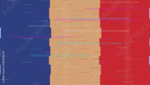 Romania glitch flag vector, RGB split distortion, digital abstract video frame illustration