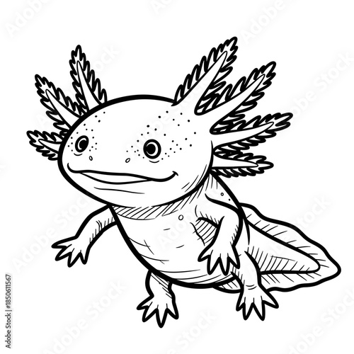 Cute axolotl illustration with cheerful expression and intricate details
