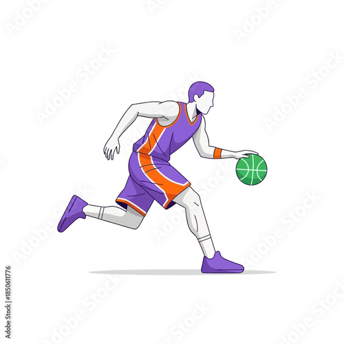 Dynamic Basketball Player in Motion: Artwork showcasing skill and athletic grace on white
