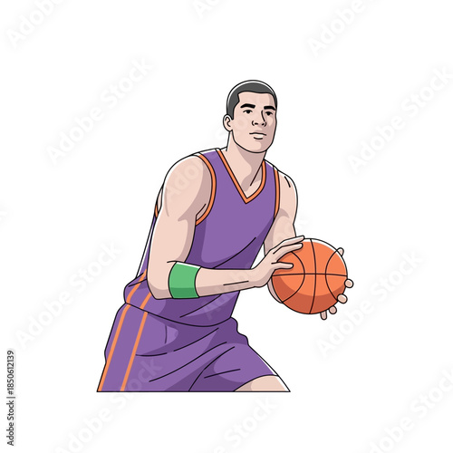 Basketball player poised with ball in hand captures the essence of dynamic athleticism