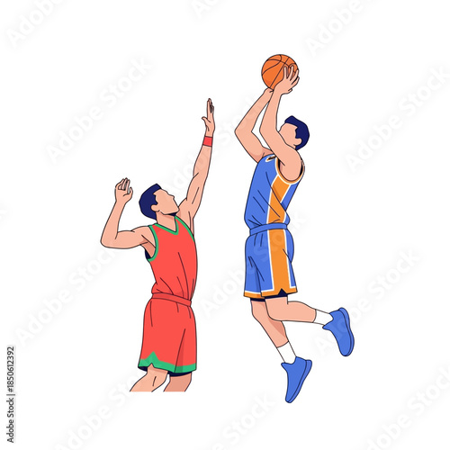 Dynamic basketball showdown energetic players jump competitive sports illustration skillful