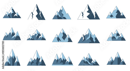 Mountain Peaks Collection - Varied Triangular Snowy Mountain Illustrations.