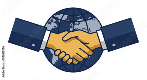 global business handshake partnership in front of world map globe illustrating international cooperation trade agreement and teamwork