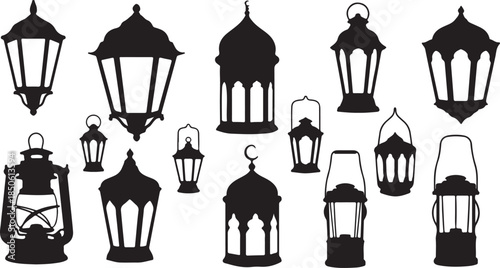 Vintage camping lantern set isolated on white background. Different oil lamp collection. Modern and retro lanterns vector illustration. Various handle gas lamps for tourist hiking.
