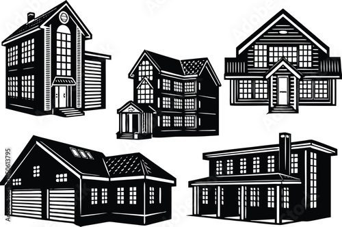 Diverse house vector home building architecture construction residential style and design collection