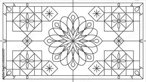 Geometric pattern with floral motif in black and white Vector illustration