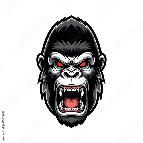 Aggressive Gorilla Illustration with Red Eyes and Open Mouth, an-21 Inspired Artwork