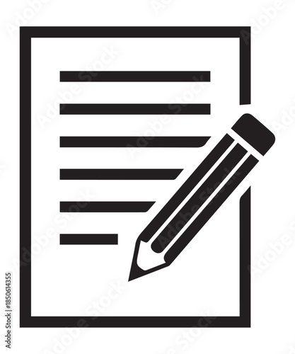 Icon illustration showing a document with lines and a pencil for note-taking or editing