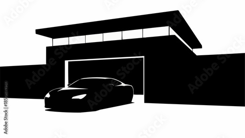 Sleek Modern Sports Car Parked Outside a Contemporary Architectural Entrance.