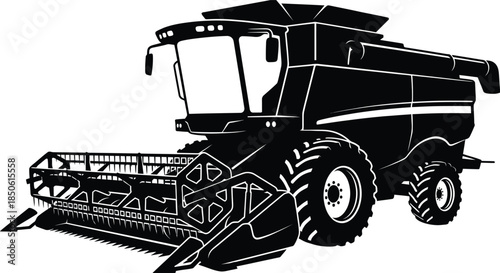 Combine Harvester Silhouette Vector | Agricultural Farming Machine Illustration