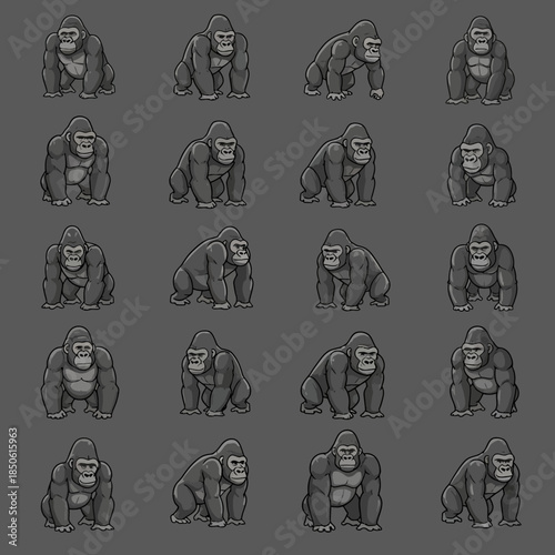 Collection of gorilla animal illustrations.
